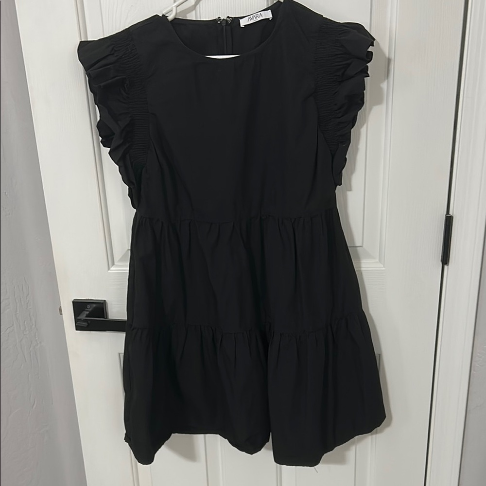 Elegant Black Ruffled Mini Dress